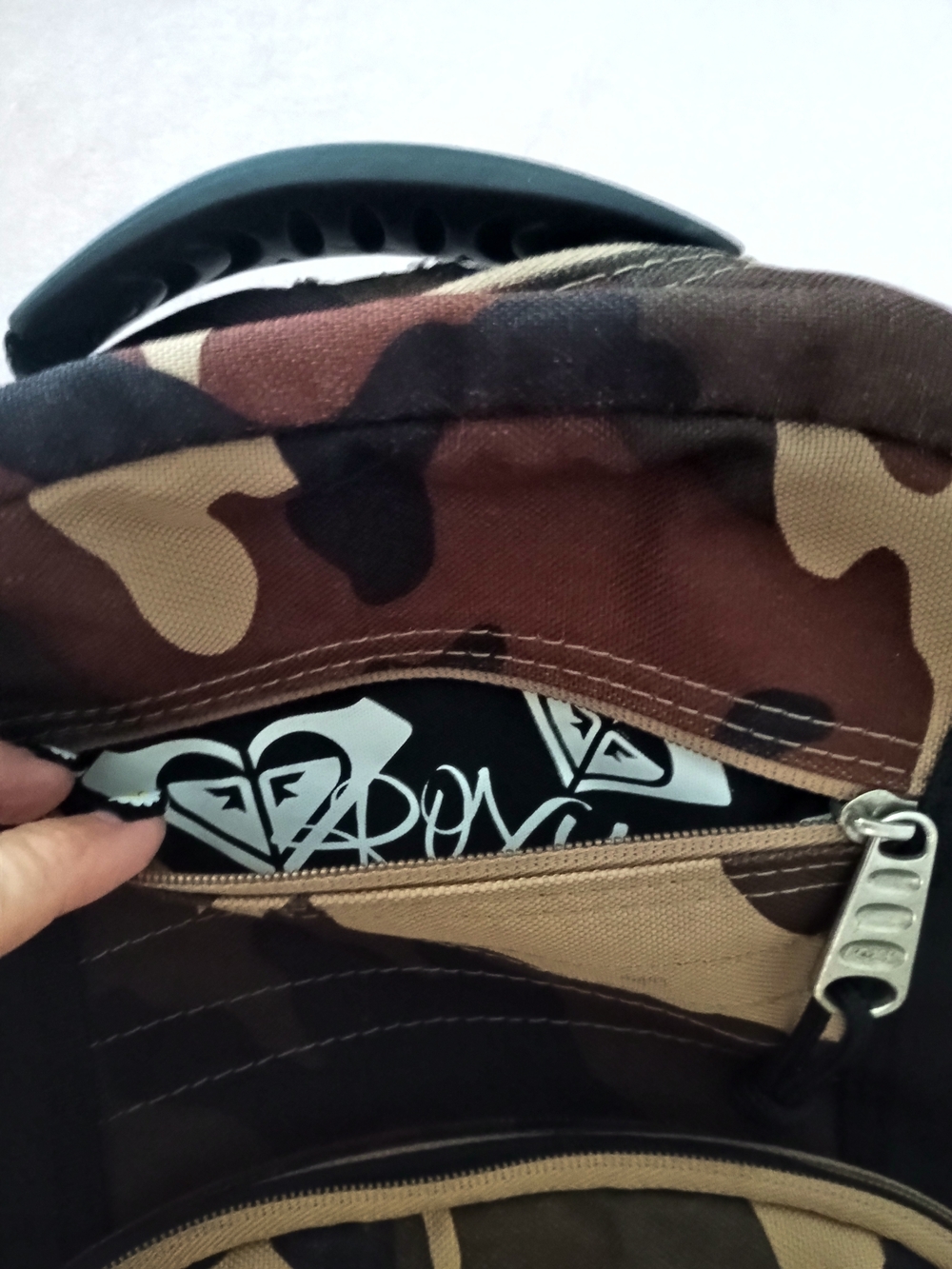 Roxy Camo Backpack With Roxy Logo- Brown, Tan & Black - Picture 3 of 6
